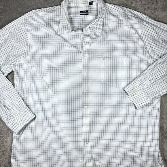 IZOD 4XLT Plaid Button Down Shirt Men’s Blue Green Cotton Long Sleeve - Picture 4 of 10